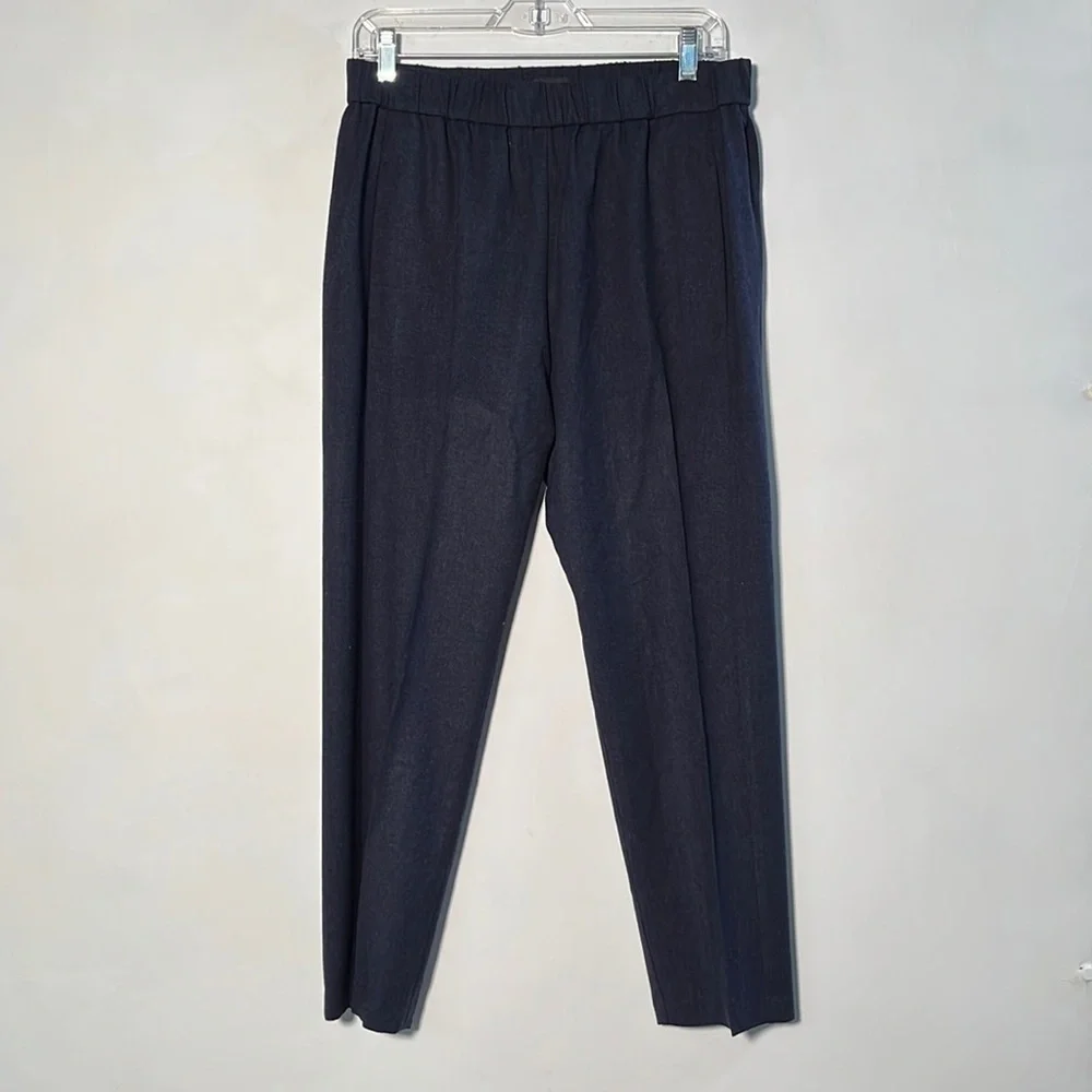THEORY Korene R Urban Flannel Wool Pull On Navy Pants SZ M